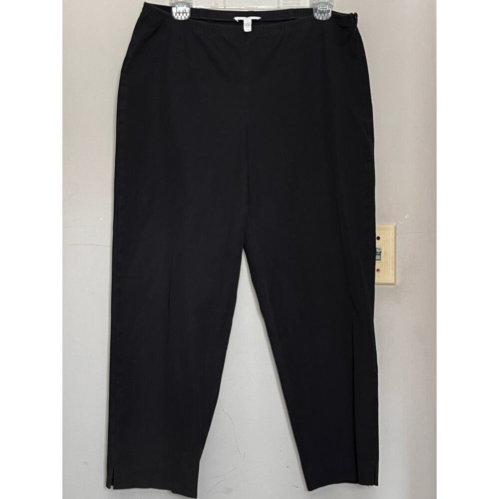 EILEEN FISHER BLACK ORGANIC COTTON CROPPED PANTS PETITES SIZE PL ELASTIC WAIST